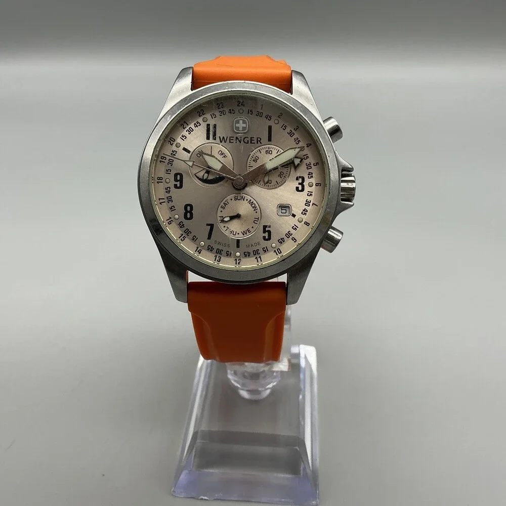 Wenger Terragraph Dual-Time Alarm Model 72750 Watch 39mm Orange Chronograph